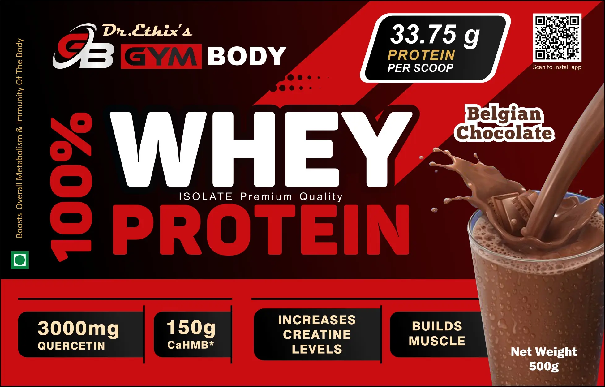 DR.Ethix Gym Body Protein Powder Nutrition Supplement 500g, Pack